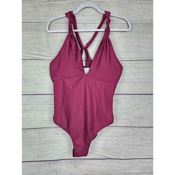 Cupshe Padded Wireless Deep Plunge Onepiece Swimsuit Maroon Size X-Large - Picture 1 of 4